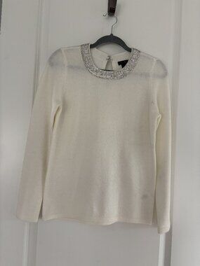Halogen White Sweater with Rhinestones